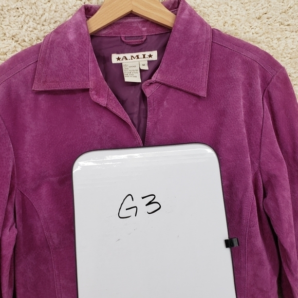 VINTAGE A.M.I. US women Medium purple jacket leather fully lined snap front cuff - Picture 8 of 8